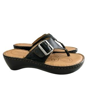 Born Black Pebble Leather Thong Wedge Platform Sandals Size 8/39 M/W